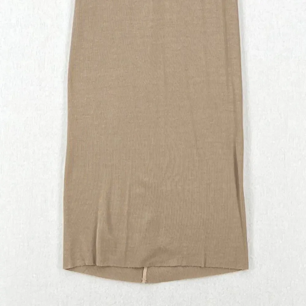 ENZA COSTA Silk Rib Midi Tank Dress Womens XS Tan Tank Quiet Luxury Minimal NEW